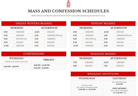 Schedule at the Basilica: .